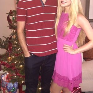 Francesca’s Hot Pink Lace Halter Dress